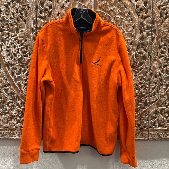 Nautica Other - Nautica Orange & Navy Blue Fleece 1/4 Zip Front Pullover Sweater- …